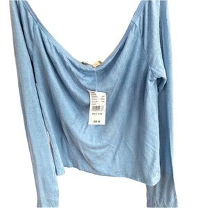 Off the shoulder soft cotton light blue crop top